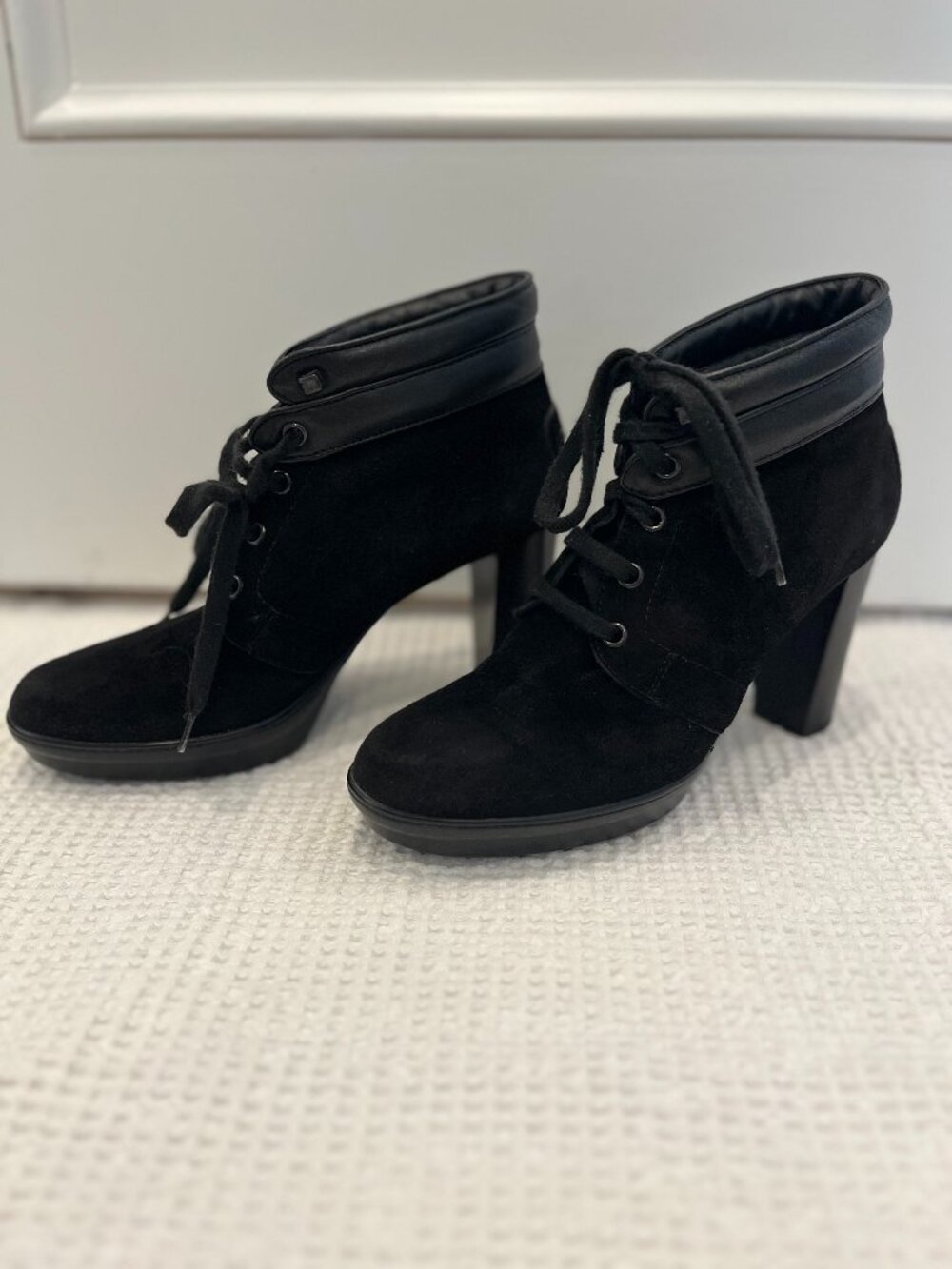 Tod's Black Suede/Leather Platform Booties Size 38.5
